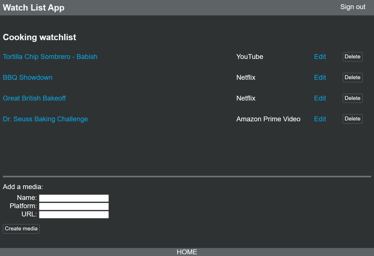 A screenshot of the Media Watchlist user interface.